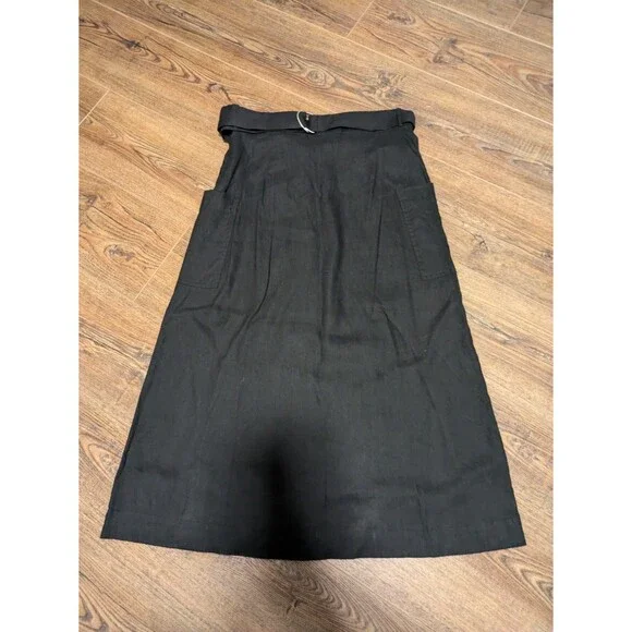 Modern Citizen Women's Devon Belted Wrap Linen Skirt DP5 Black Medium - Picture 3 of 6